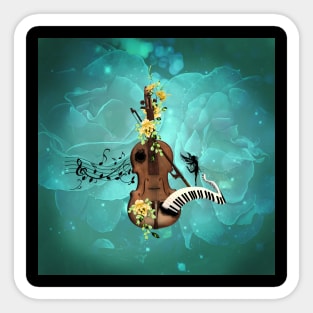 Wondeful violin with piano and flowers Sticker